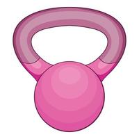 Pink kettlebell icon, cartoon style vector