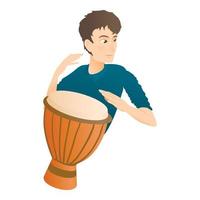 Man plays on drum icon, flat style vector