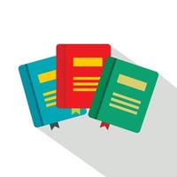 Three books with bookmarks icon, flat style vector