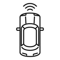 icono de coche sin conductor de vista superior, estilo de contorno vector