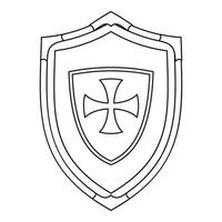 Shield with cross icon, outline style vector