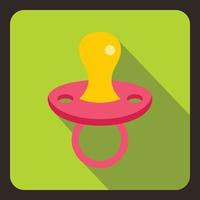 Pink baby pacifier icon, flat style vector