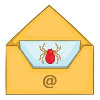 Infected email icon, cartoon style vector