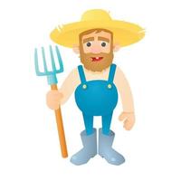 Farmer with pitchfork icon, flat style vector