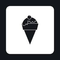 Ice cream cone with cherry icon, simple style vector