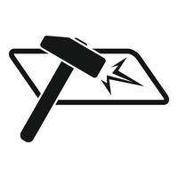 Hammer crash glass icon, simple style vector