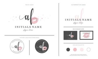 letter AF A F Initial handwriting logo template with lipstick kiss or makeup vector
