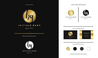 Circle Golden letter BG B G Initial logo design with handwriting style template vector