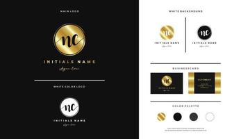 Circle Golden letter NC N C Initial logo design with handwriting style template vector