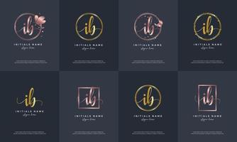 initial letter IB I B handwriting logo set design template. vector