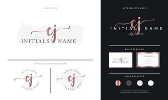 letter CJ C J handwriting Initial feminine and beauty logo design template on gold. vector