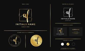 golden Initial AF letter A F handwriting logo design line square vector