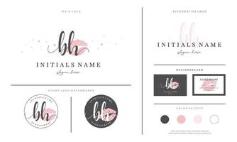 letter BH B H Initial handwriting logo template with lipstick kiss or makeup vector