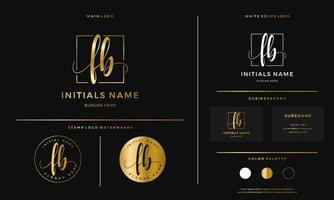 golden Initial FB letter F B handwriting logo design line square vector