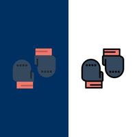 guante de boxeo guantes iconos protectores planos y llenos de línea conjunto de iconos vector fondo azul