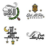 Las 4 mejores frases de eid mubarak que dicen texto de cita o letras fuentes decorativas escritura vectorial y tipografía manuscrita en cursiva para diseños folletos pancartas volantes y camisetas vector