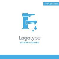 grifo agua mano grifo agua gota azul sólido logotipo plantilla lugar para eslogan vector