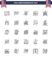 Happy Independence Day 25 Lines Icon Pack for Web and Print beer usa flag landmark building Editable USA Day Vector Design Elements