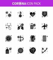 conjunto de iconos covid19 para infografía 16 paquete negro de glifo sólido, como virus de atención médica enfermedad de seguridad cardíaca coronavirus viral 2019nov elementos de diseño de vectores de enfermedad