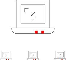Web Design Laptop Bold and thin black line icon set vector