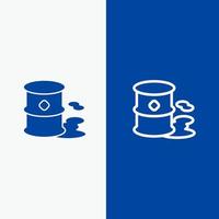 Barrels Environment Garbage Pollution Line and Glyph Solid icon Blue banner Line and Glyph Solid icon Blue banner vector