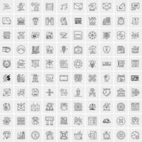 100 Universal Black Line Icons on White Background vector