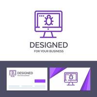 Creative Business Card and Logo template Monitor Bug Screen Security Vector Illustration