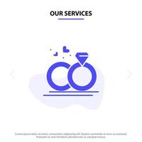 Our Services Ring Marriage Wedding Love Solid Glyph Icon Web card Template vector