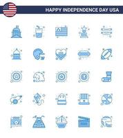 conjunto de 25 iconos del día de los ee.uu. símbolos americanos signos del día de la independencia para salchicha comida cola trofeo logro elementos de diseño vectorial editables del día de los ee.uu. vector