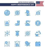 Happy Independence Day USA Pack of 16 Creative Blues of house usa festival badge pumpkin plent Editable USA Day Vector Design Elements