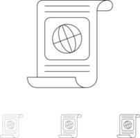 Goal Objectives Target World File Bold and thin black line icon set vector