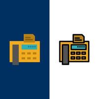 Fax Phone Typewriter Fax Machine  Icons Flat and Line Filled Icon Set Vector Blue Background