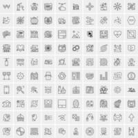 100 Universal Black Line Icons on White Background vector