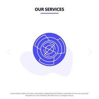 Our Services Complexity Business Challenge Concept Labyrinth Logic Maze Solid Glyph Icon Web card Template vector