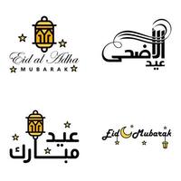 4 saludos modernos de eid fitr escritos en texto decorativo de caligrafía árabe para tarjetas de felicitación y deseando el feliz eid en esta ocasión religiosa vector