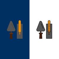 Trowel Brickwork Construction Masonry Tool  Icons Flat and Line Filled Icon Set Vector Blue Background