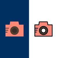 Camera Image Photo Picture  Icons Flat and Line Filled Icon Set Vector Blue Background