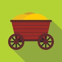 Vintage wooden cart icon, flat style vector