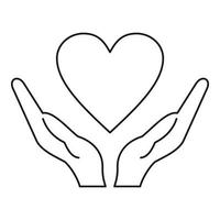 Hands holding heart icon, outline style vector