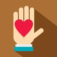 Hand with heart icon, flat style vector
