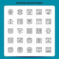 esquema 25 conjunto de iconos de diseño y desarrollo web diseño de estilo de línea vectorial conjunto de iconos negros paquete de pictogramas lineales diseño de ideas de negocios web y móviles ilustración vectorial