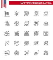 25 Creative USA Icons Modern Independence Signs and 4th July Symbols of nutrition donut paper usa hat Editable USA Day Vector Design Elements