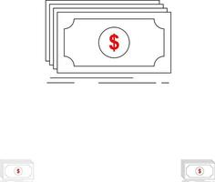 Money Fund Transfer Dollar Bold and thin black line icon set vector