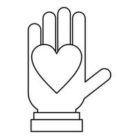 Hand with heart icon, outline style vector