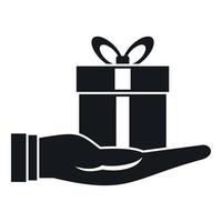 icono de caja de regalo en la mano, estilo simple vector