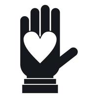 Hand with heart icon, simple style vector