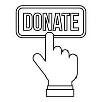 Hand presses button to donate icon, outline style vector