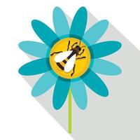 abeja, en, flor, icono, plano, estilo vector