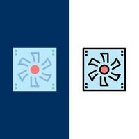 Cooler Fan Computer Cooler Device Fan  Icons Flat and Line Filled Icon Set Vector Blue Background