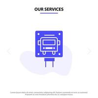 Our Services Bus Stop Sign Public Solid Glyph Icon Web card Template vector